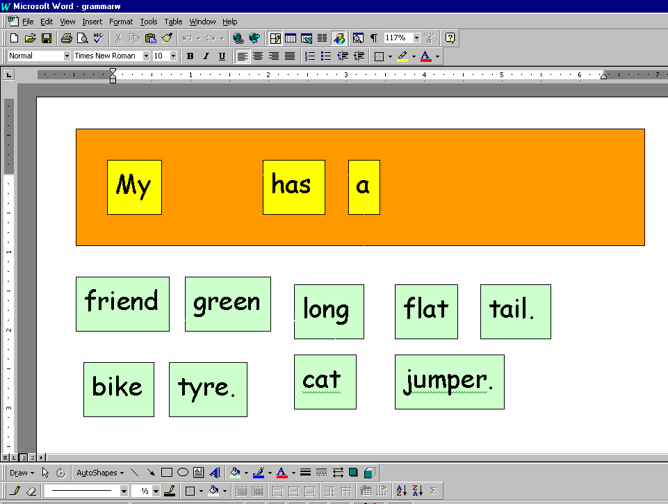 Example of an on screen sentence building activity